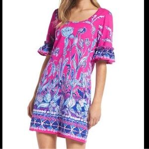 Lilly Pulitzer Pink and Blue Flutter Sleeve Mini Dress